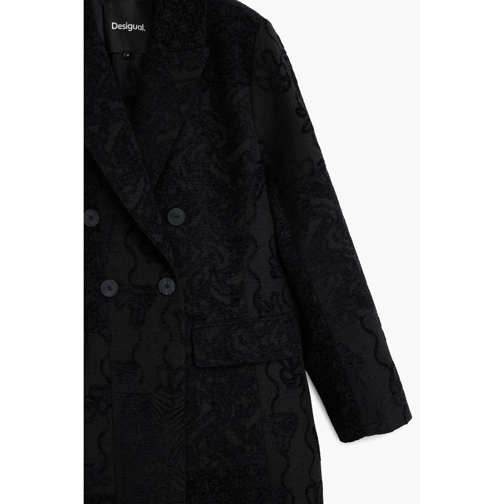 Black Polyester Women Coat