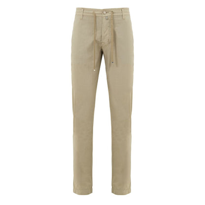 Beige Cotton Casual Pants