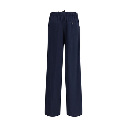 Blue Cotton Casual Pants