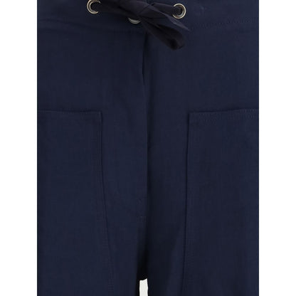 Blue Cotton Casual Pants