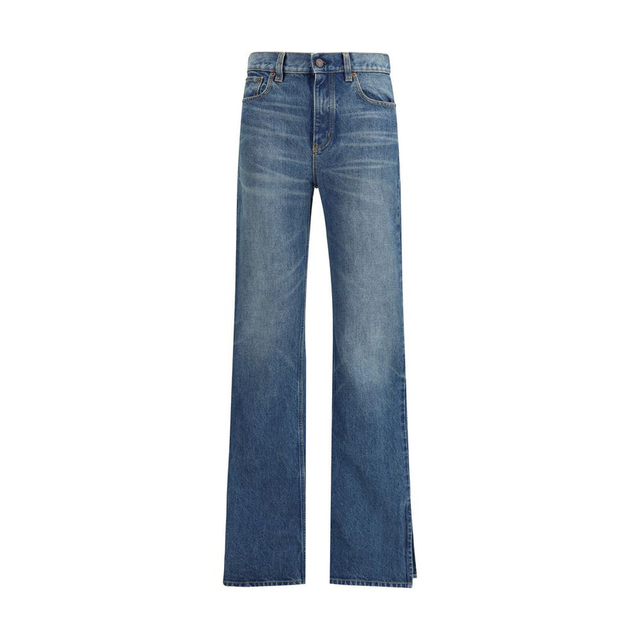 Blue Cotton Straight-Leg Jeans