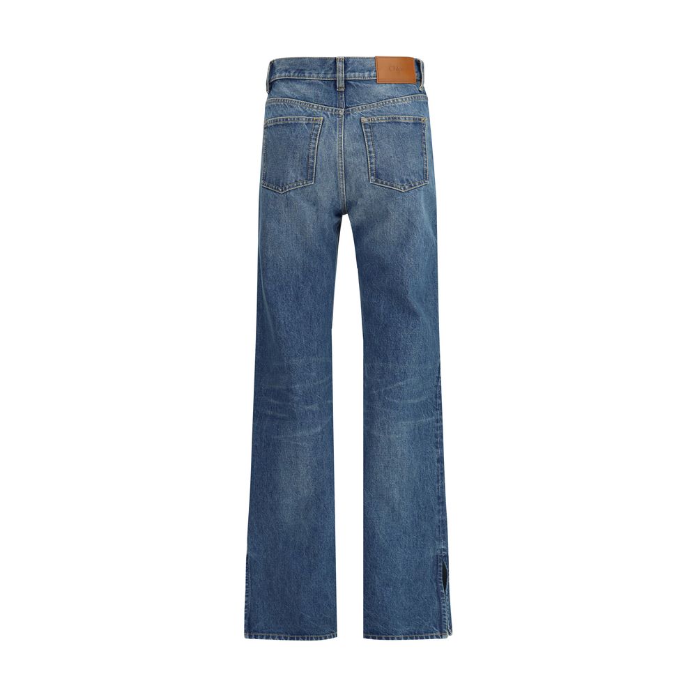 Blue Cotton Straight-Leg Jeans