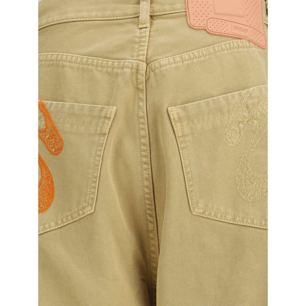 Beige Cotton Casual Pants