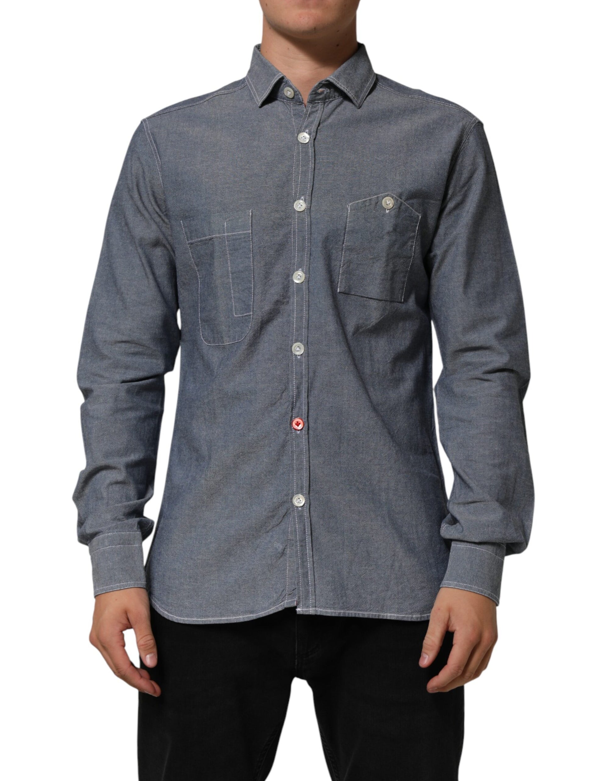 Blue Denim Regular Fit Collared Long Sleeve Casual Shirt