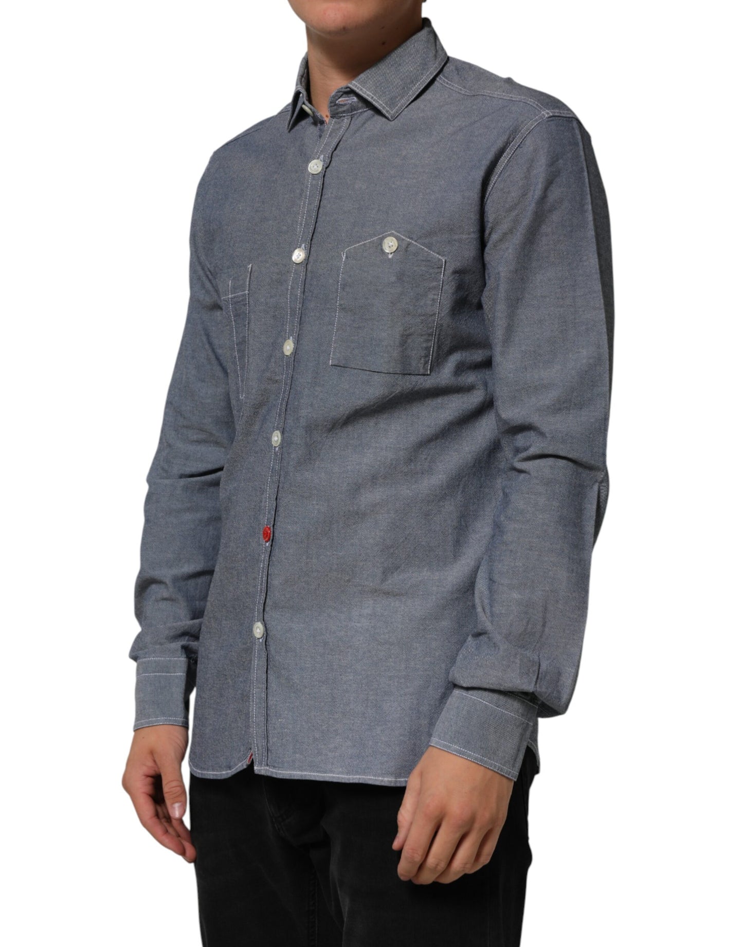 Blue Denim Regular Fit Collared Long Sleeve Casual Shirt