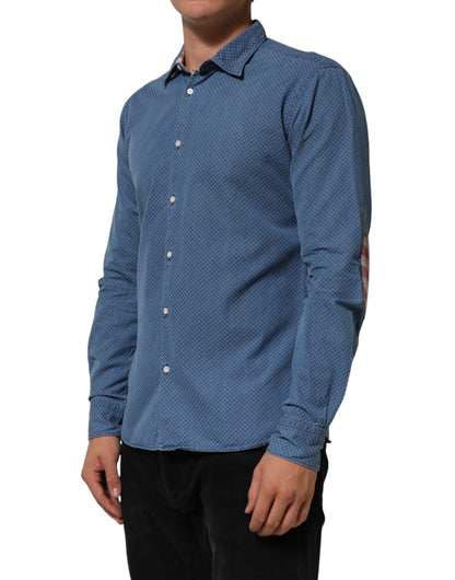 Blue Denim Slim Fit Collared Long Sleeve Casual Shirt