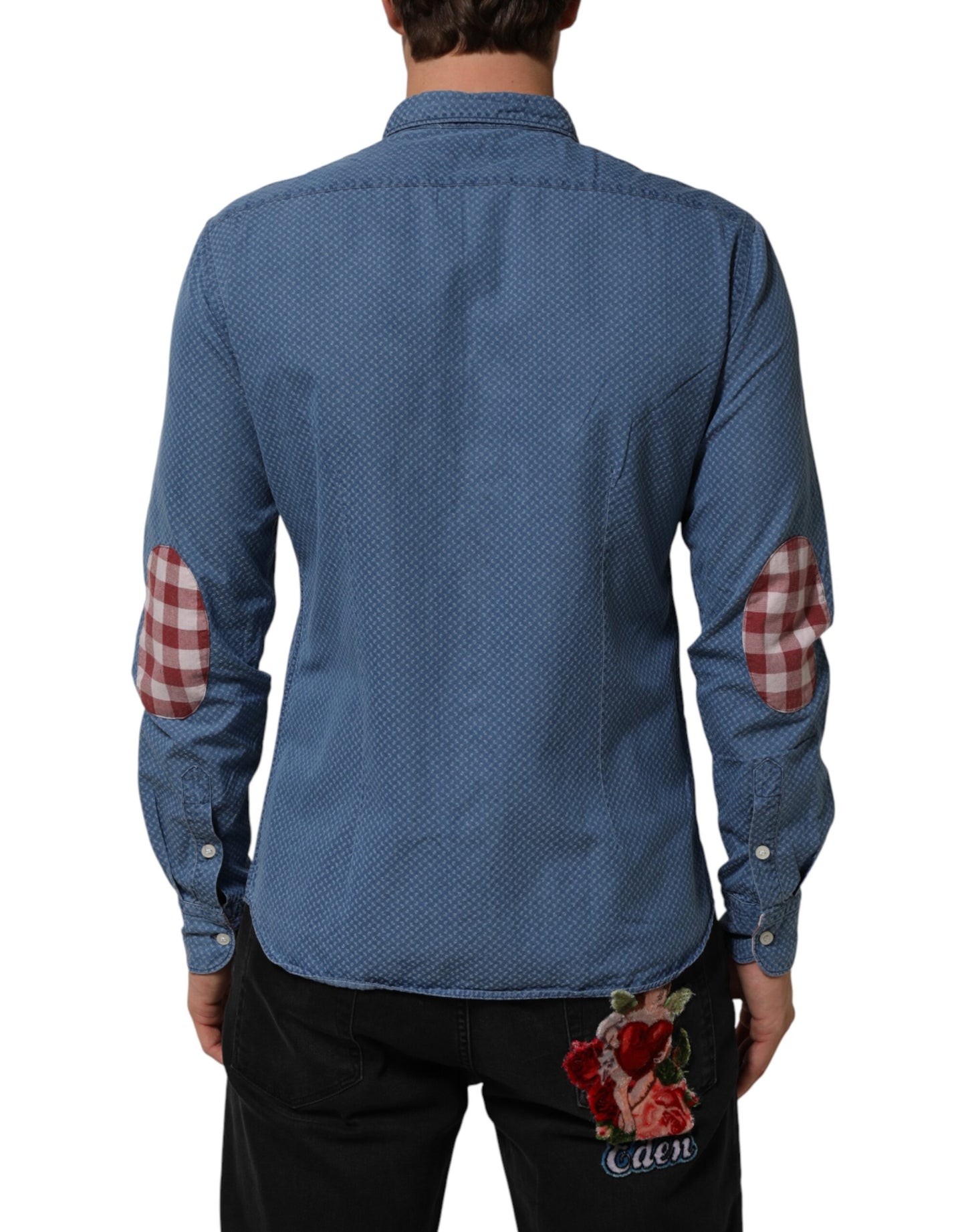 Blue Cotton Slim Fit Collared Long Sleeve Casual Shirt