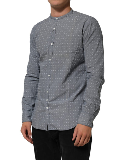 Gray Polka Dot Cotton Button Down Long Sleeves Shirt