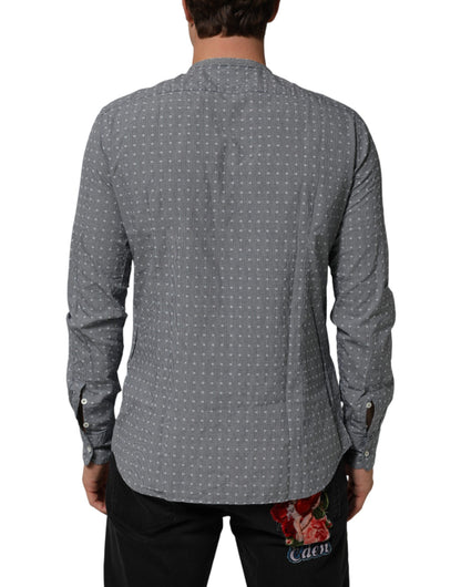 Gray Polka Dot Cotton Button Down Long Sleeves Shirt