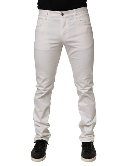 White Mid Waist Skinny Fit Denim Casual Trouser Jeans