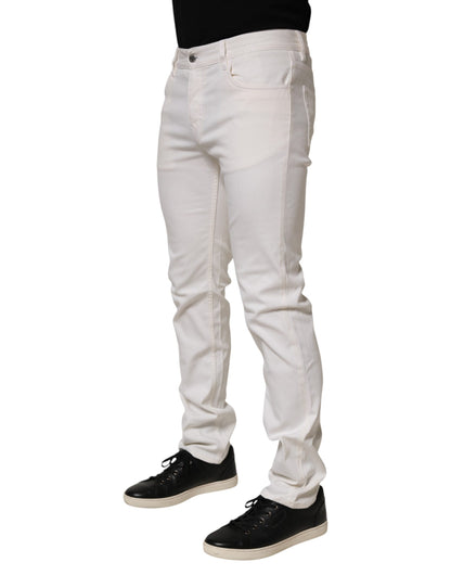 White Mid Waist Skinny Fit Denim Casual Trouser Jeans