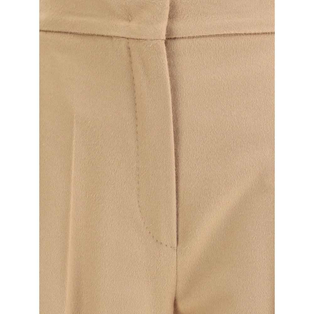 Beige Fleece Wool Casual Pants