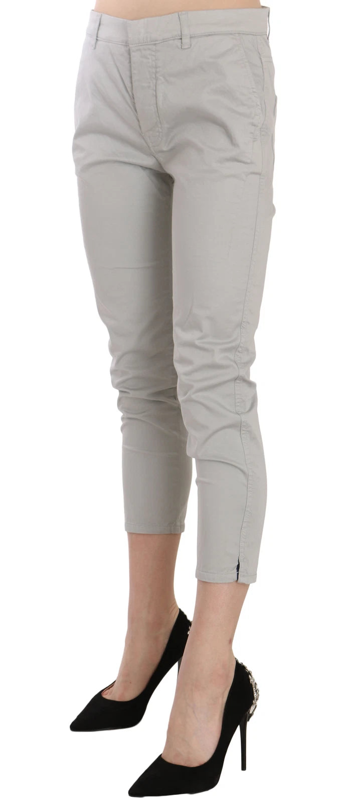Cotton Gray High Waist Skinny Cropped Trousers Pants