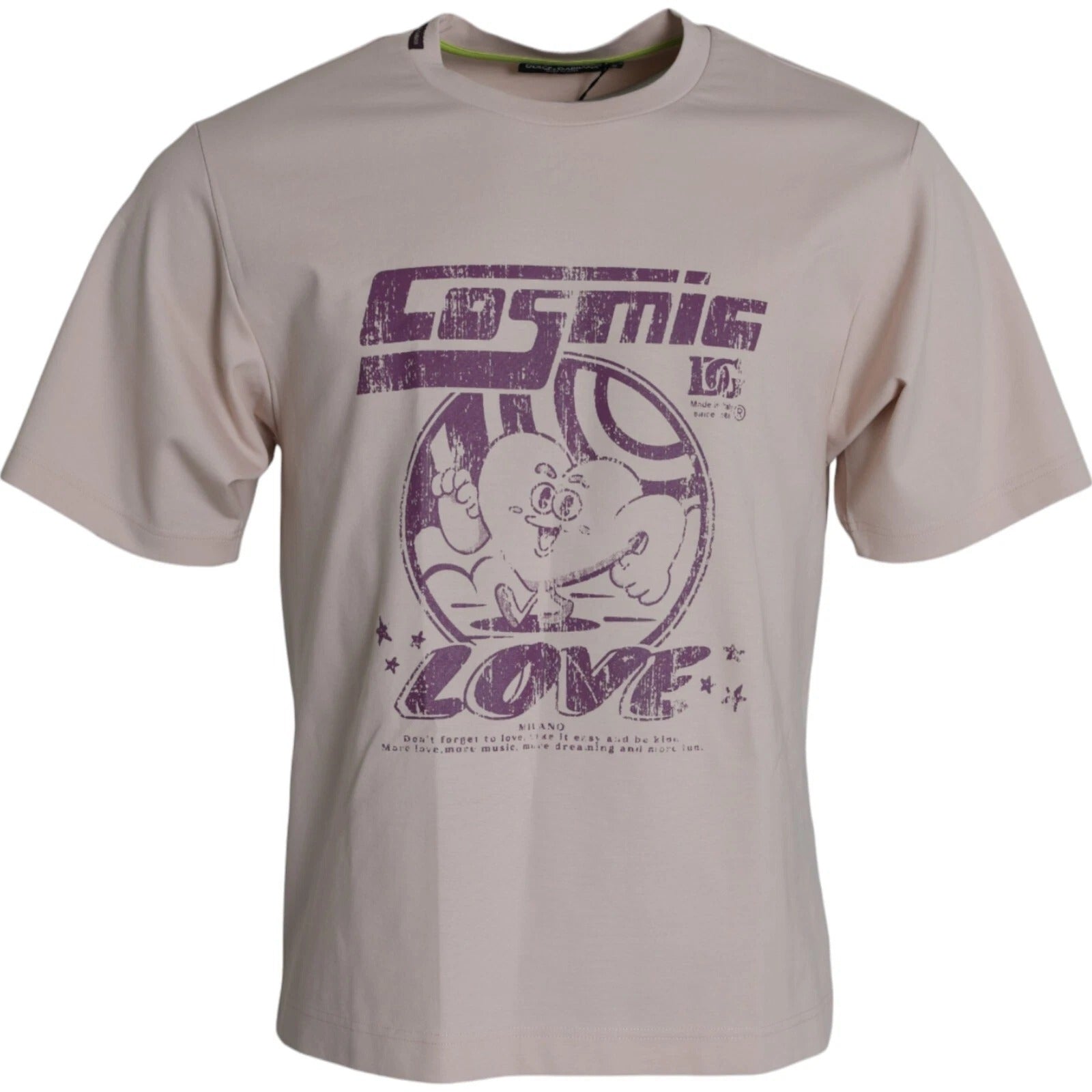 Beige Cosmic Love Cotton Crew Neck T-shirt