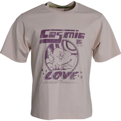 Beige Cosmic Love Cotton Crew Neck T-shirt