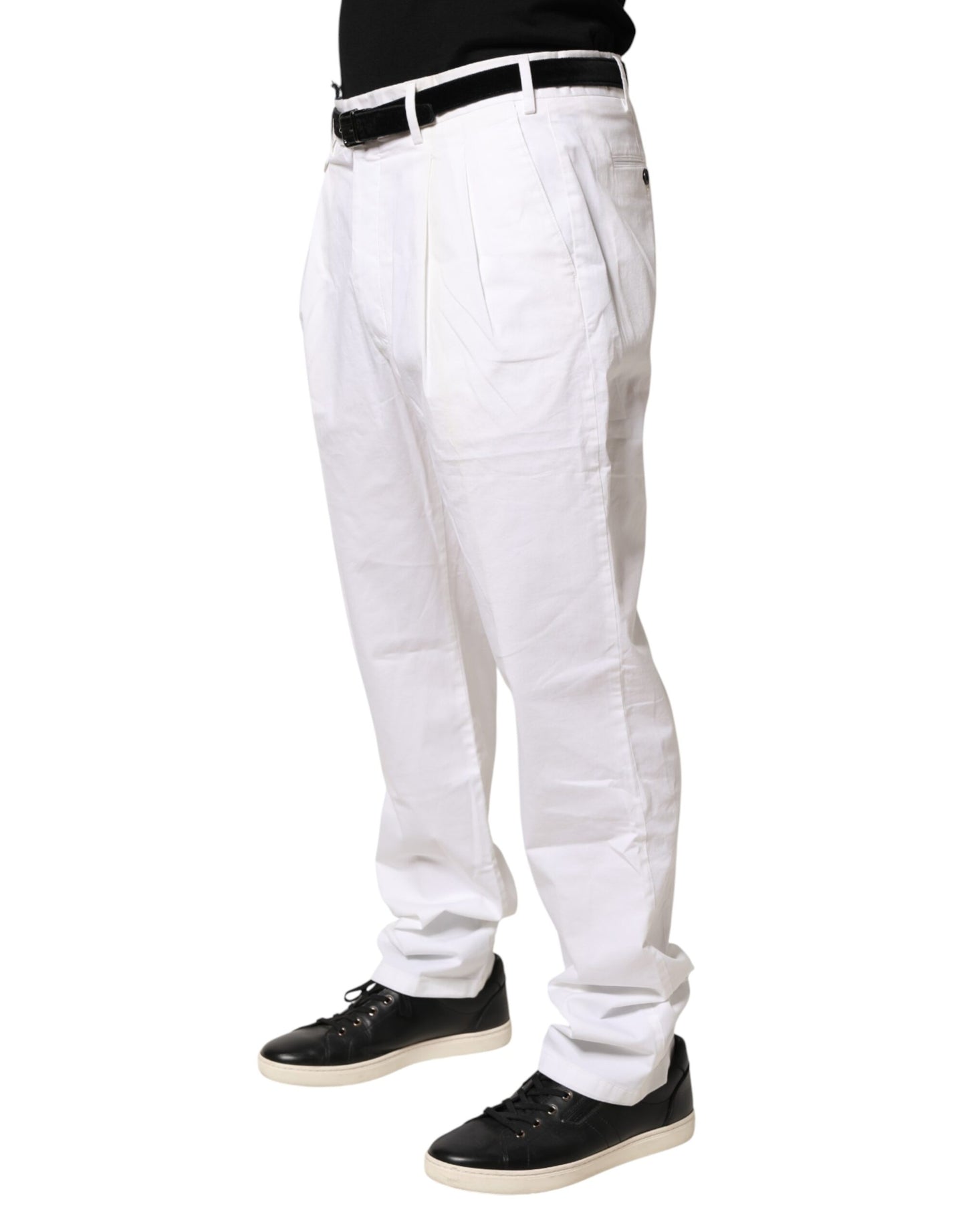 White Cotton Stretch Tapered Mid Waist Chino Pants