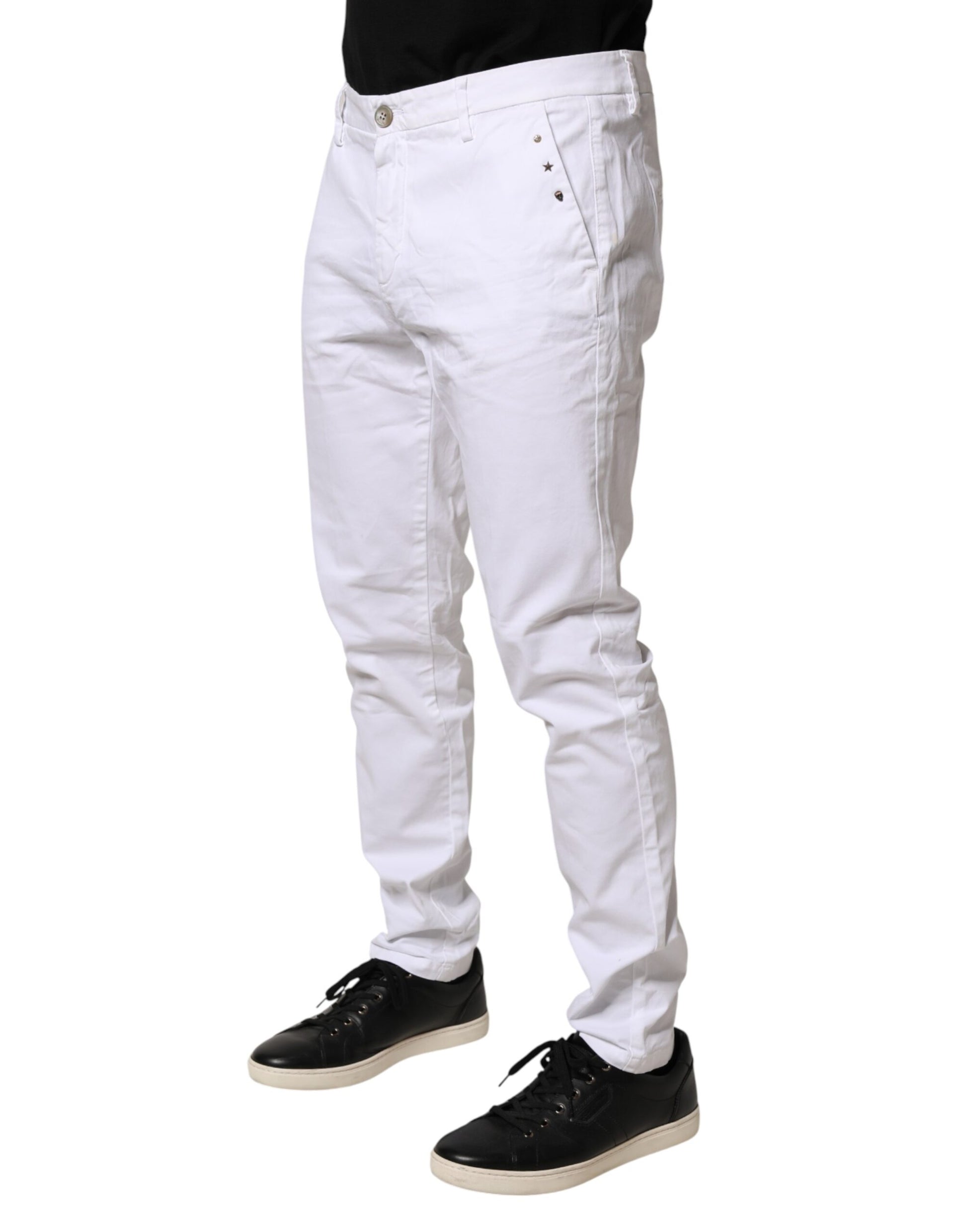 White Skinny Fit Mid Waist Men Chino Trouser Pants