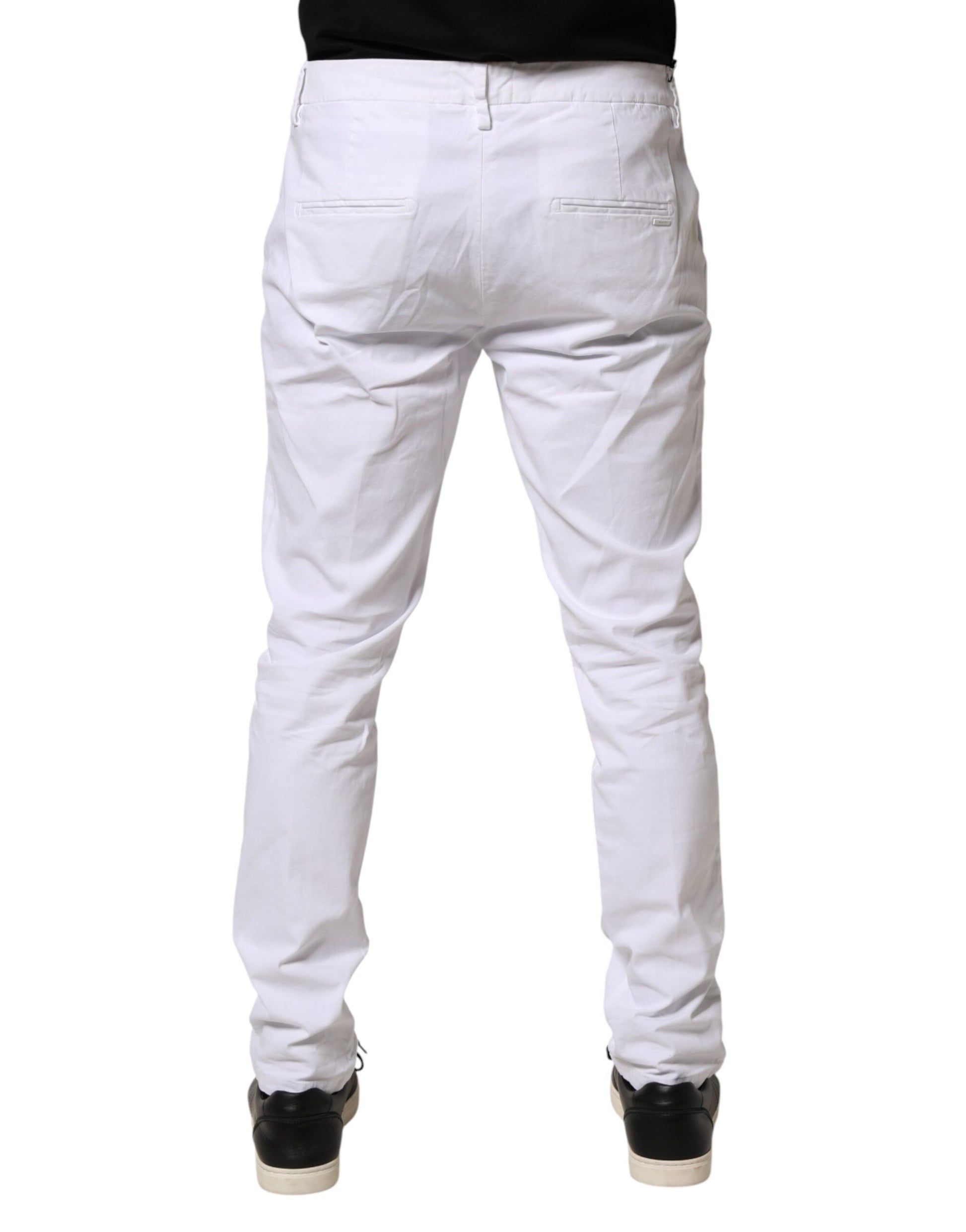 White Skinny Fit Mid Waist Men Chino Trouser Pants