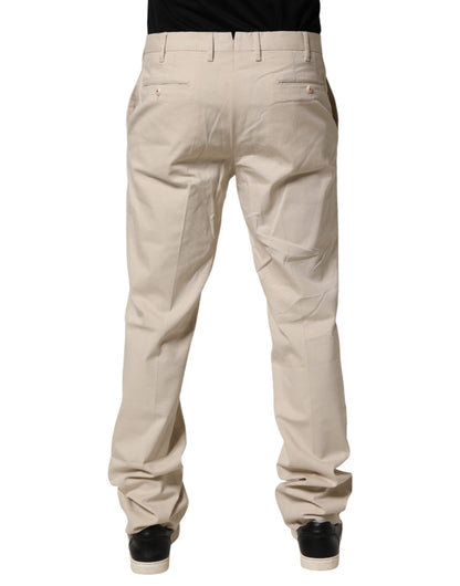 Beige Men Chino Mid Waist Straight Dress Trouser Pants