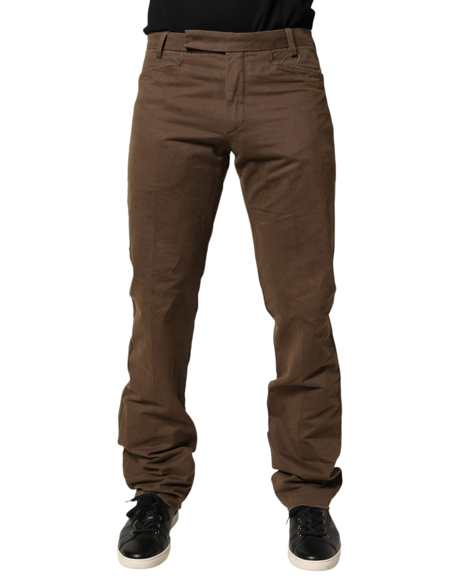 Brown Straight Cut Mid Waist Chino Men Trouser Pants