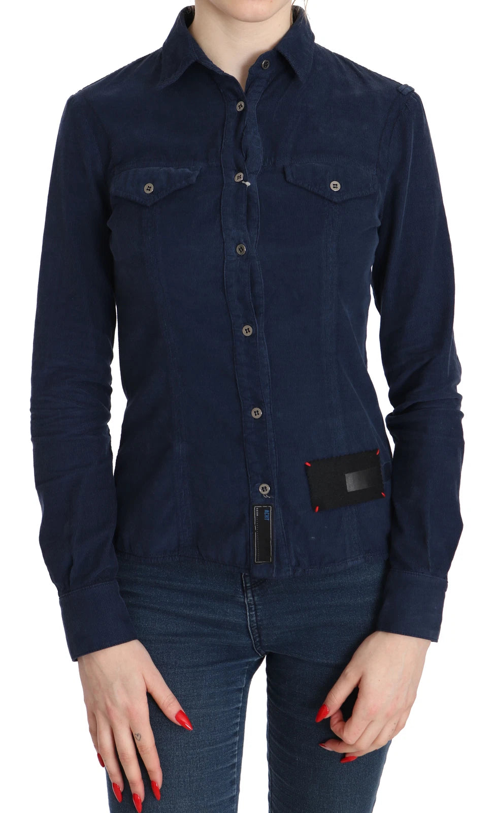 Cotton Blue Corduroy Long Sleeves Shirt Top Blouse