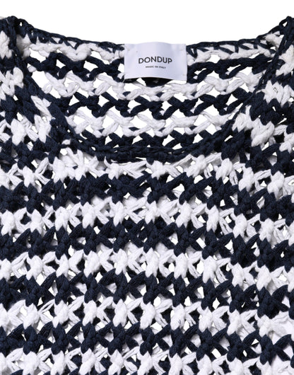 White Black Knitted Round Neck Sleeveless Tank Top