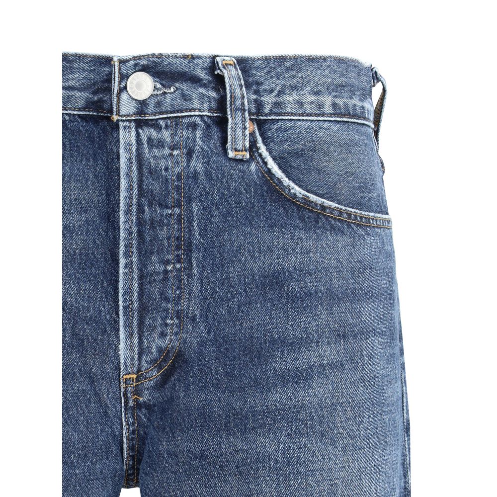Blue Cotton Straight-Leg Jeans