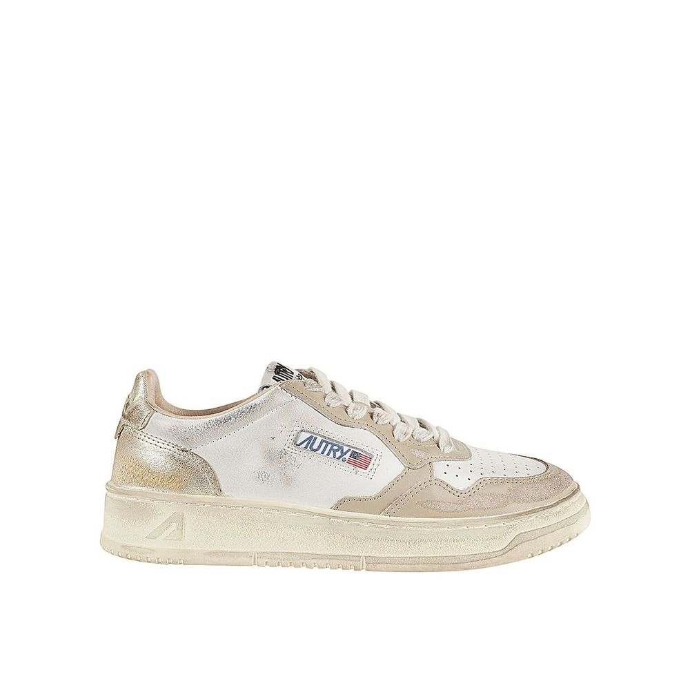 Beige Leather Athletic Sneakers