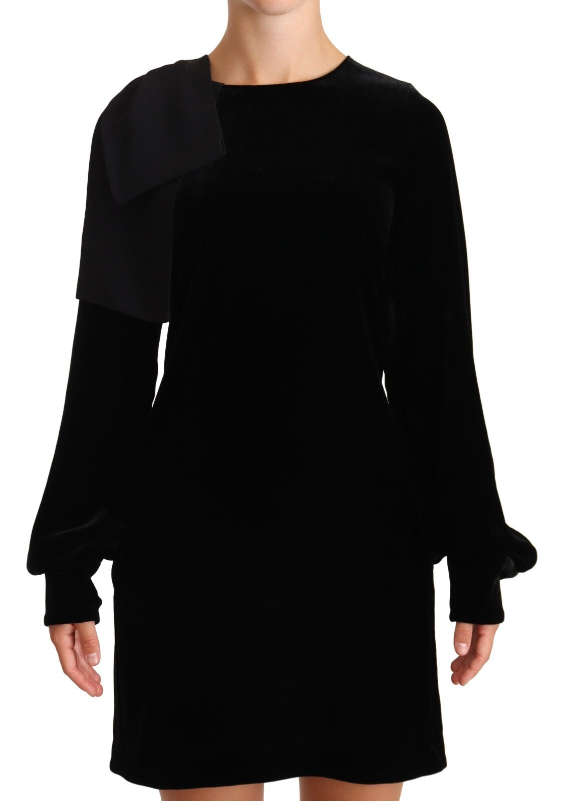 Sheath A-line Black Viscose Long Sleeves Round Neck Mini Dress