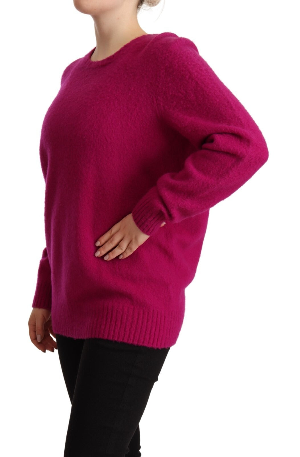 Dark Pink Long Sleeves Round Neck Pullover Sweater
