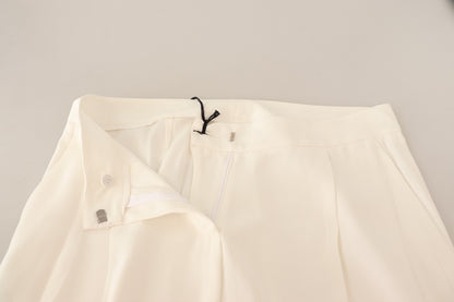 White High Waist Pleated Straight Formal Trouser Pants