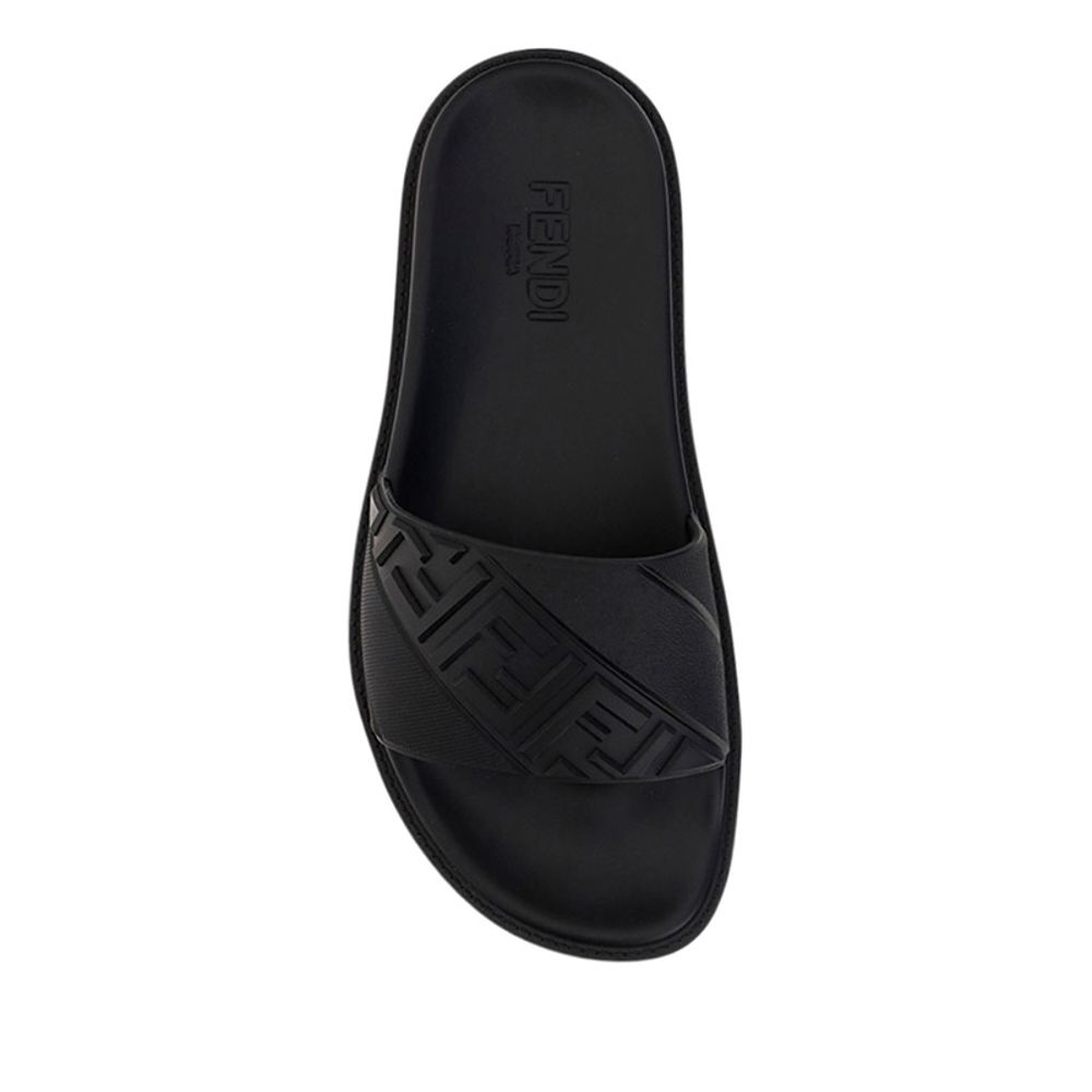 Black Rubber Flat Sandals