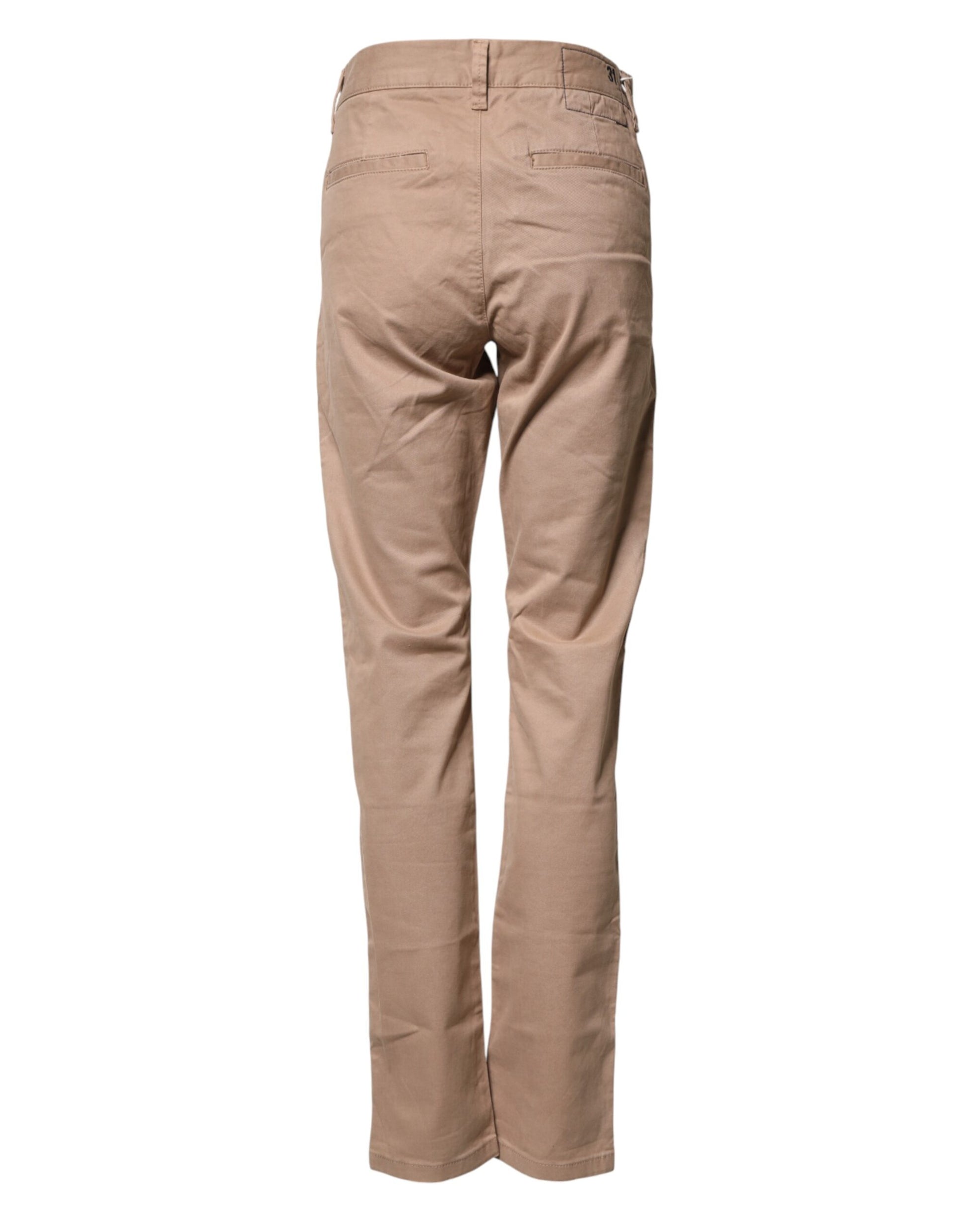 Beige Cotton Mid Waist Straight Men Chino Trouser Pants
