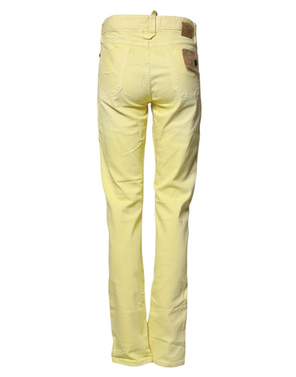 Yellow Mid Waist Straight Fit Men Denim Trouser Jeans