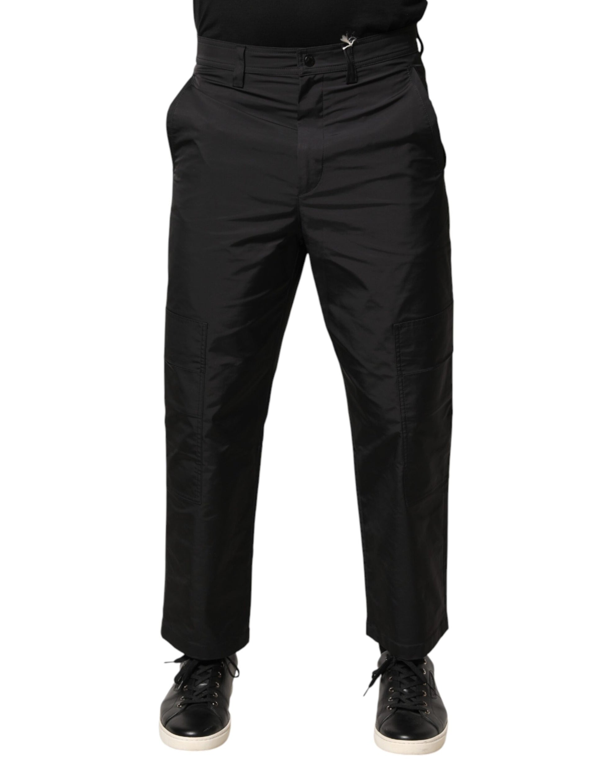 Black Mid Waist Men Tapered Dress Trouser Pants