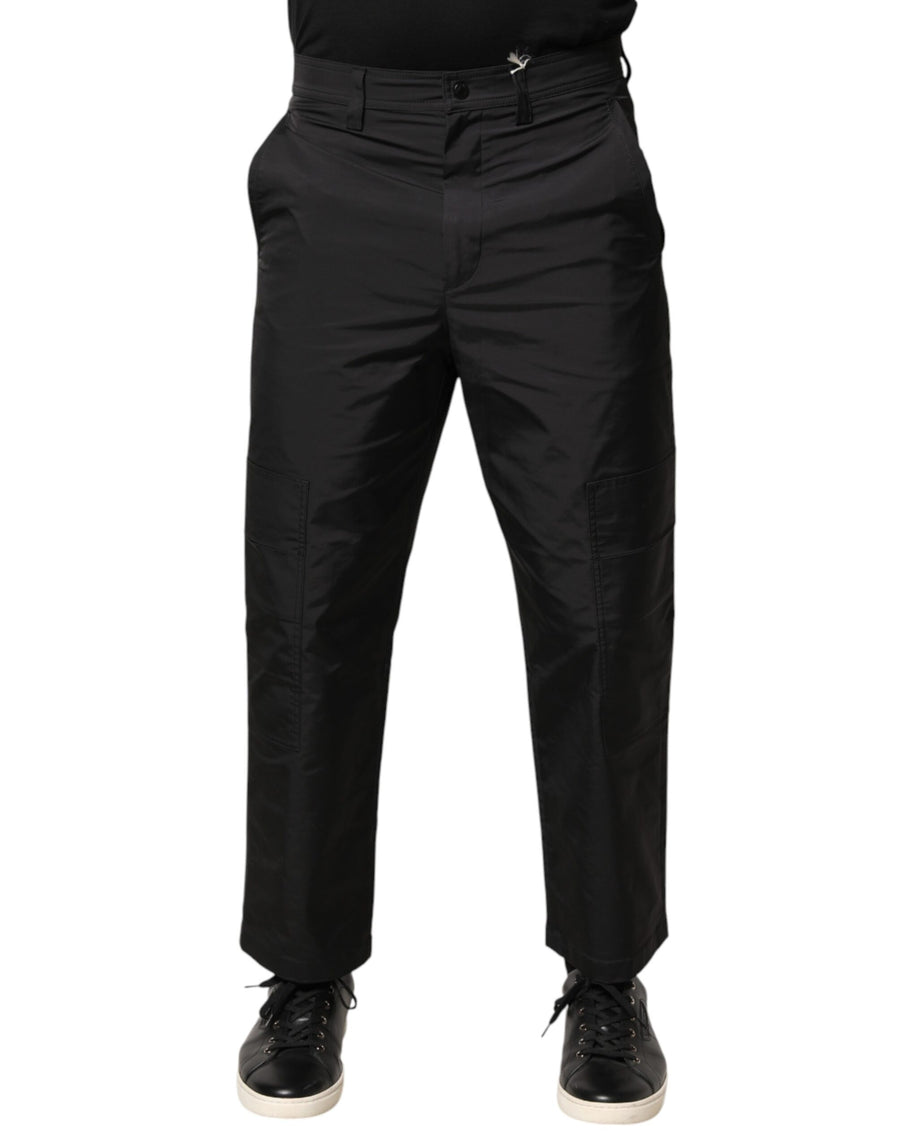 Black Mid Waist Men Tapered Dress Trouser Pants