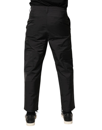 Black Mid Waist Men Tapered Dress Trouser Pants